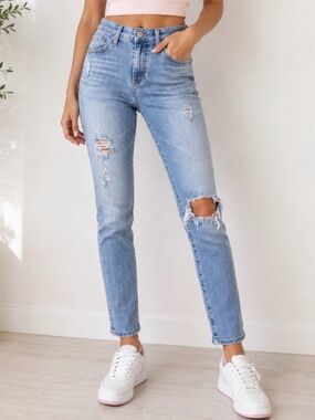 AG Jeans The Stevie Slim Straight Ankle Distressed Light Wash Mid-Rise Size 27